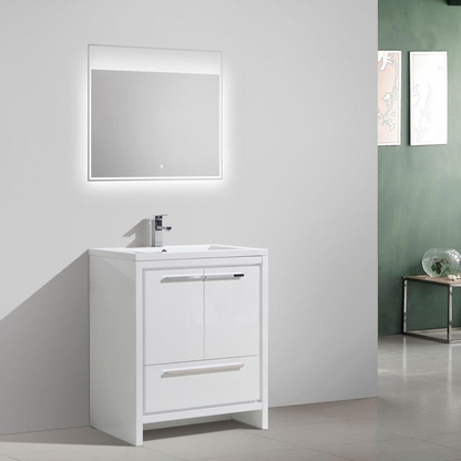 Amara 30&quot; High Gloss White Freestanding Vanity With Single Reinforced White Acrylic Sink