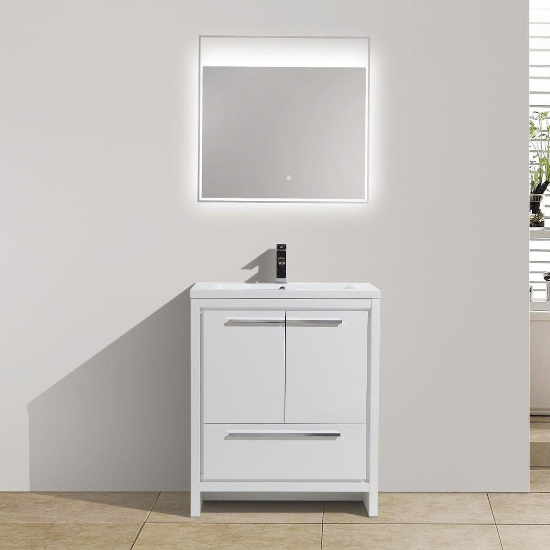 Amara 30&quot; High Gloss White Freestanding Vanity With Single Reinforced White Acrylic Sink