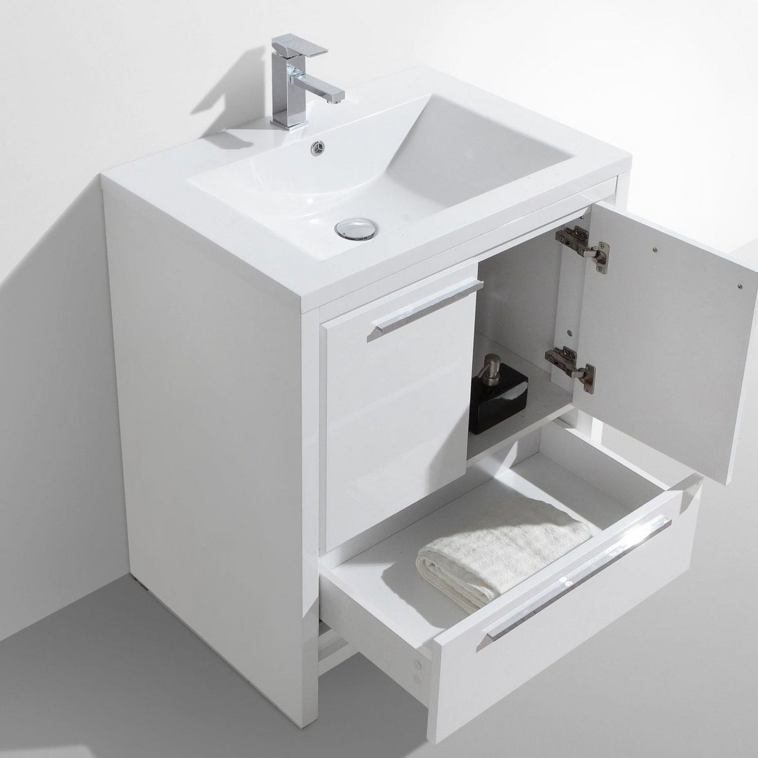 Amara 30&quot; High Gloss White Freestanding Vanity With Single Reinforced White Acrylic Sink