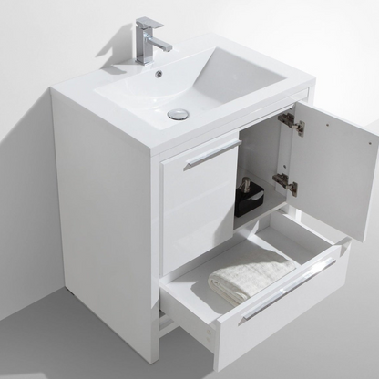 Amara 30&quot; High Gloss White Freestanding Vanity With Single Reinforced White Acrylic Sink