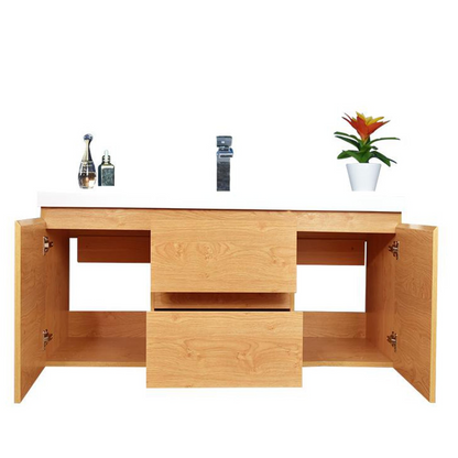Boho Elegance 48&quot; New England Oak Wall-Mounted Vanity With Single Reinforced White Acrylic Sink