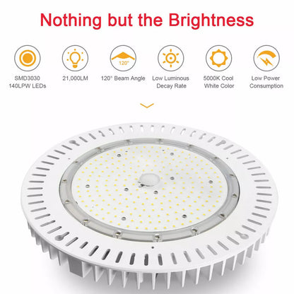 UFO LED High Bay Light 200W, 28,000LM, White, 5000K Daylight, Dimmable, IP65 Waterproof, UL &amp; DLC Listed, For Warehouse Workshop Factory Barn Garage Gymnasium Airport