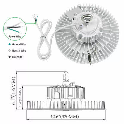 UFO LED High Bay Light 200W, 28,000LM, White, 5000K Daylight, Dimmable, IP65 Waterproof, UL &amp; DLC Listed, For Warehouse Workshop Factory Barn Garage Gymnasium Airport