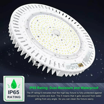 UFO LED High Bay Light 200W, 28,000LM, White, 5000K Daylight, Dimmable, IP65 Waterproof, UL &amp; DLC Listed, For Warehouse Workshop Factory Barn Garage Gymnasium Airport