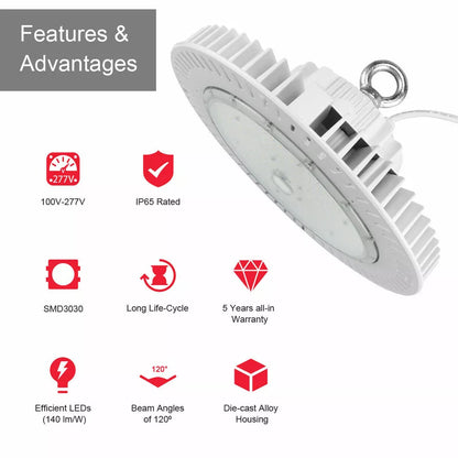 UFO LED High Bay Light 200W, 28,000LM, White, 5000K Daylight, Dimmable, IP65 Waterproof, UL &amp; DLC Listed, For Warehouse Workshop Factory Barn Garage Gymnasium Airport