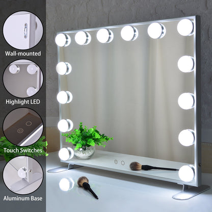 Vanity Mirror with Lights,Big Make Up Mirror with 14 Dimmer Bulbs,Bedroom Black Mirror Tabletop or Wall Mounted Hollywood Style Smart Mirror