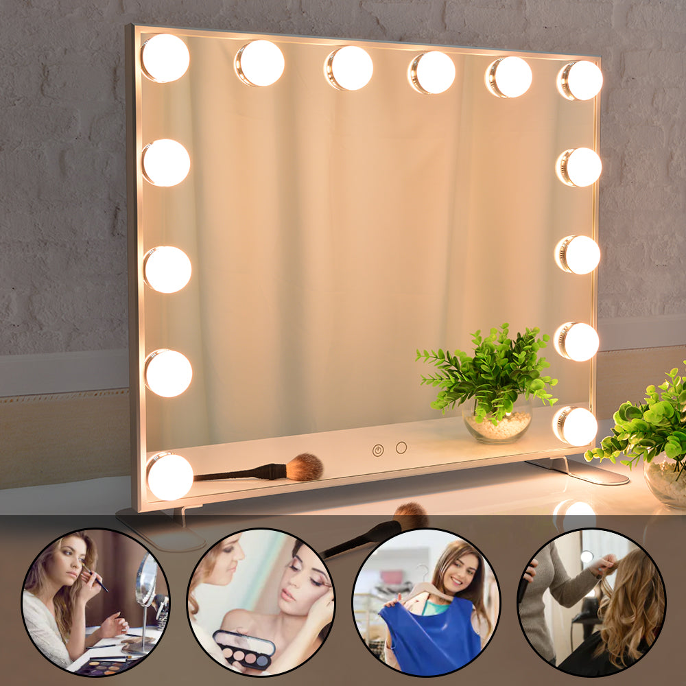 Vanity Mirror with Lights,Big Make Up Mirror with 14 Dimmer Bulbs,Bedroom Black Mirror Tabletop or Wall Mounted Hollywood Style Smart Mirror