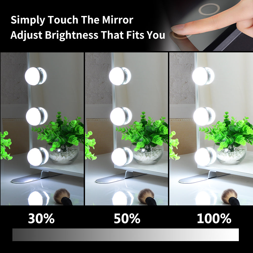 Vanity Mirror with Lights,Big Make Up Mirror with 14 Dimmer Bulbs,Bedroom Black Mirror Tabletop or Wall Mounted Hollywood Style Smart Mirror