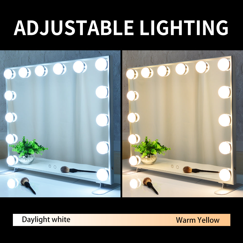 Vanity Mirror with Lights,Big Make Up Mirror with 14 Dimmer Bulbs,Bedroom Black Mirror Tabletop or Wall Mounted Hollywood Style Smart Mirror