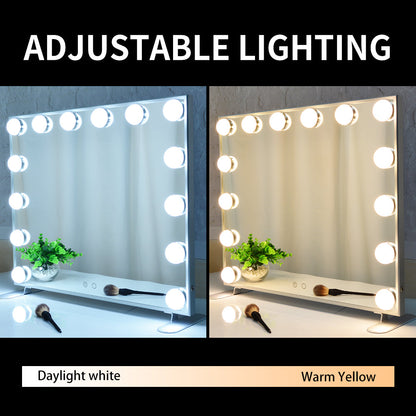 Vanity Mirror with Lights,Big Make Up Mirror with 14 Dimmer Bulbs,Bedroom Black Mirror Tabletop or Wall Mounted Hollywood Style Smart Mirror